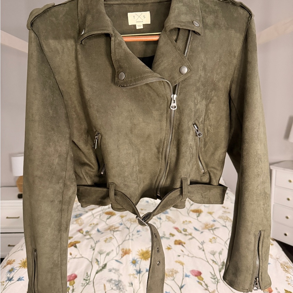 Olive Green “Suede” Moto Jacket